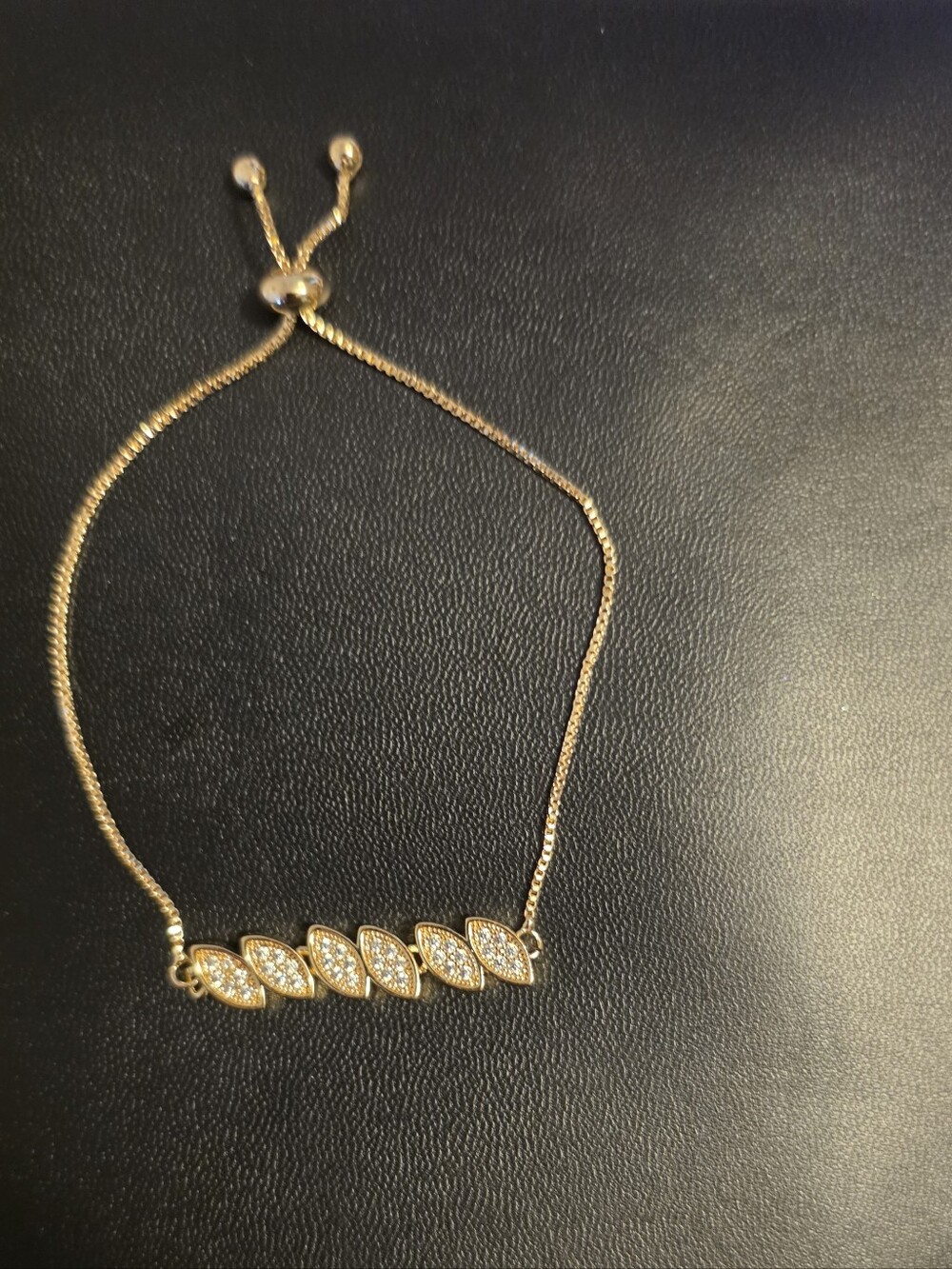 Gold Pavé Marquise Link Adjustable Bracelet